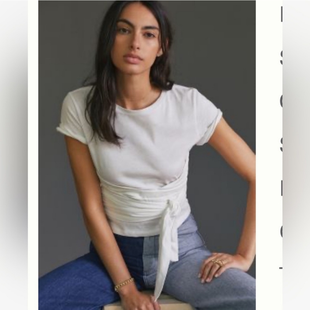 Anthropologie White Short Sleeve Wrap Tee